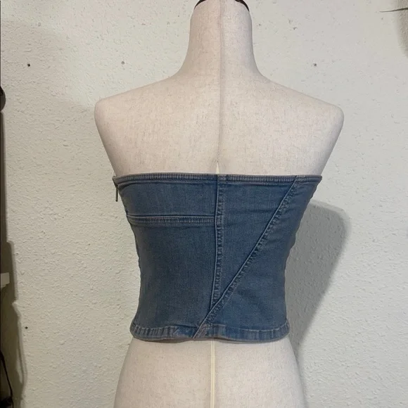 Zara Gray Denim Strapless Crop Top - Picture 3 of 3